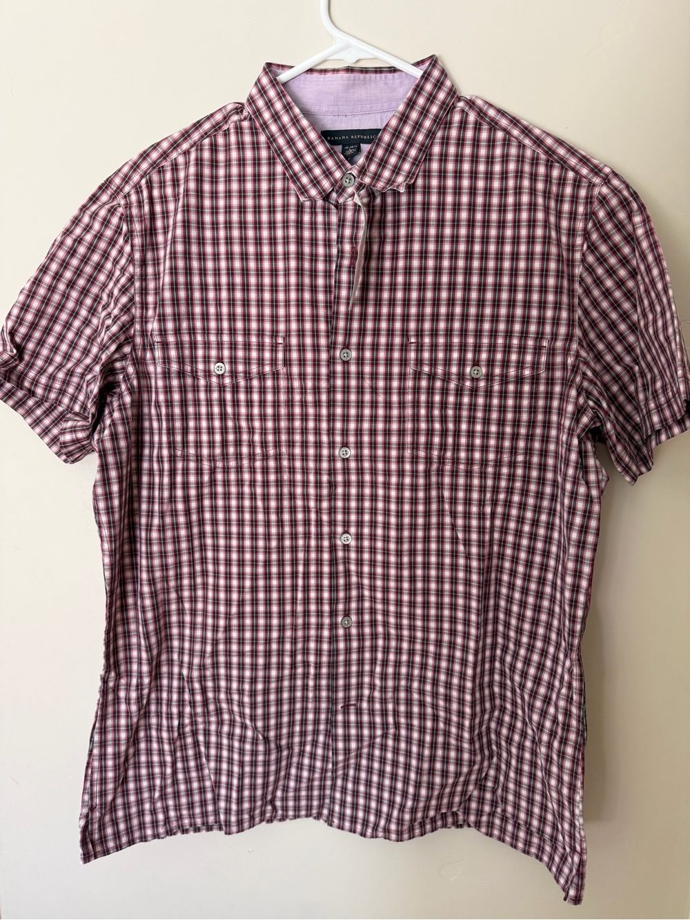 Banana Republic Men's Short-Sleeve Check Shirt - Burgundy/White